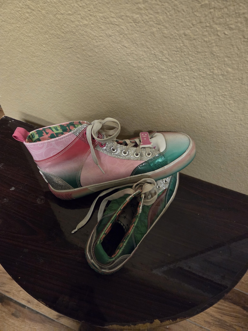 Women's Colorblock Pink and Teal High-Top Sneakers